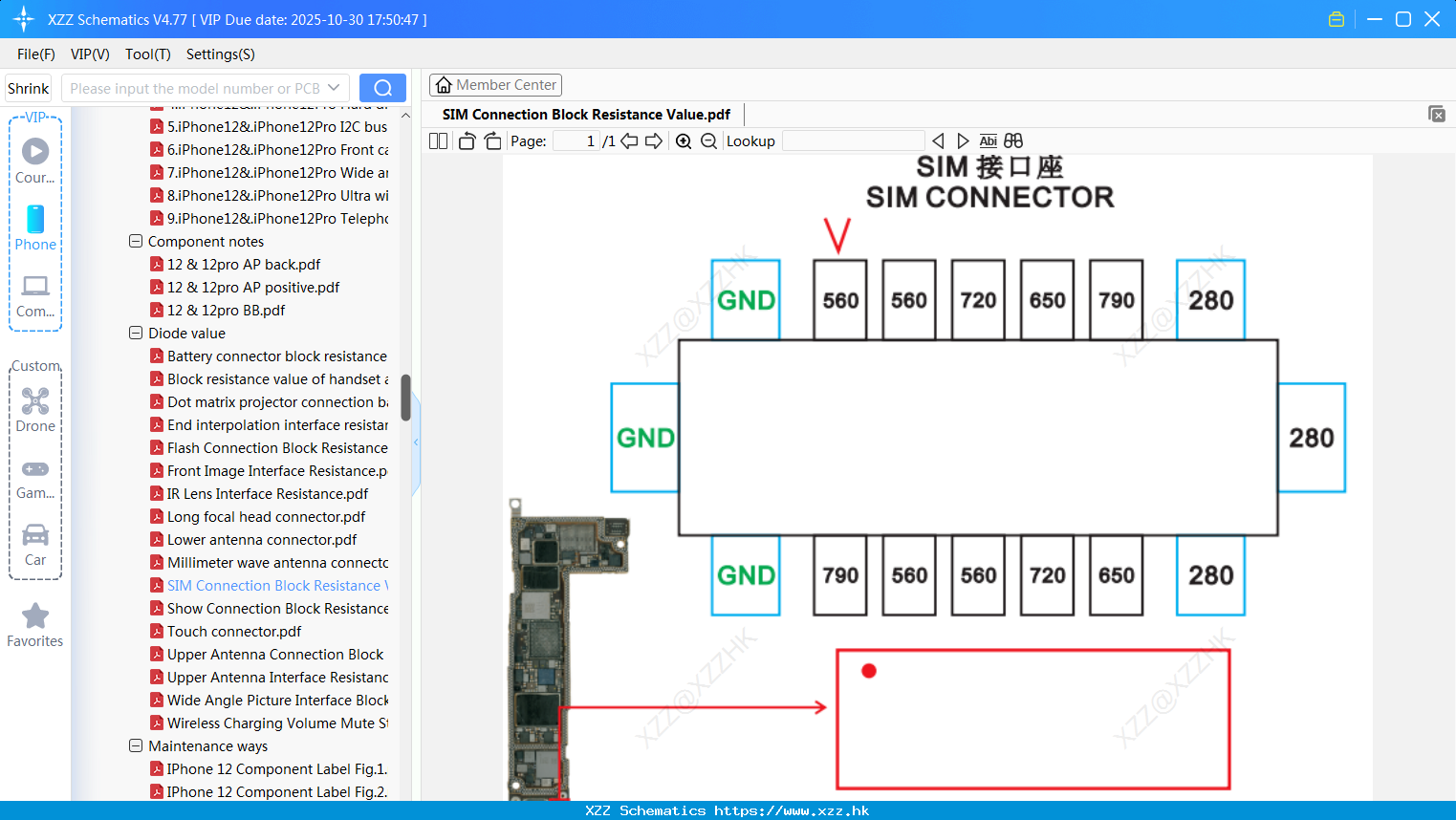 IPhone SIM Connection Block Resistance Value